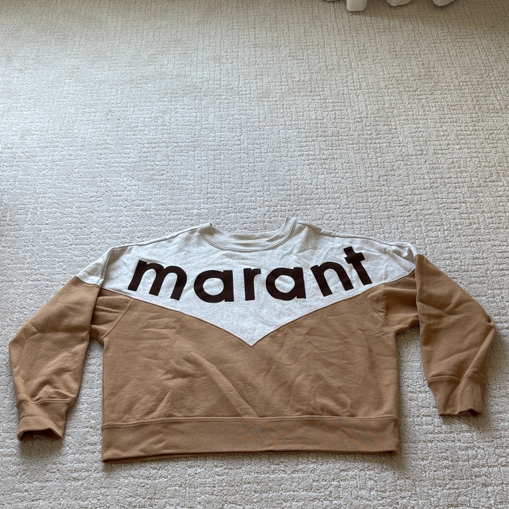 Isabel Marant Two-Tone Logo Pullover in Beige and Ivory